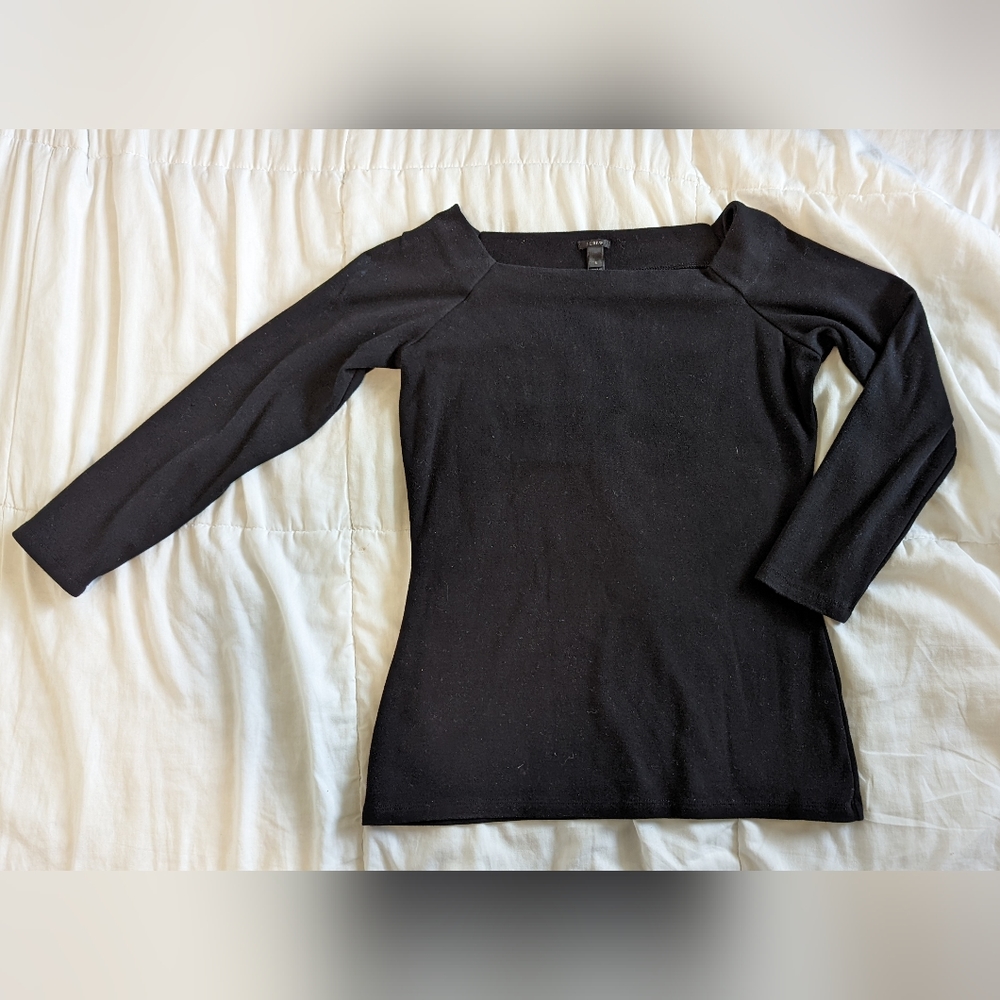 J. Crew 3/4 sleeve black boat neck shirt. Size Small